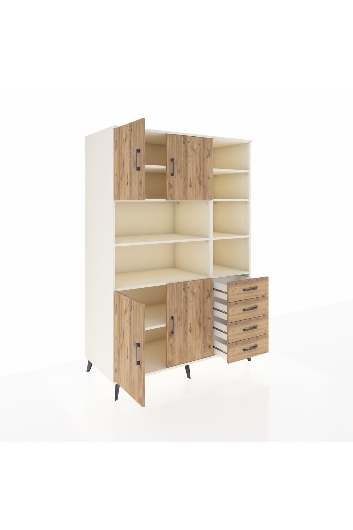 Kronos Dolap 9 Raflı 4 Çekmeceli 4 Kapaklı 132x59x195 Aytaşı-Çam/Çam