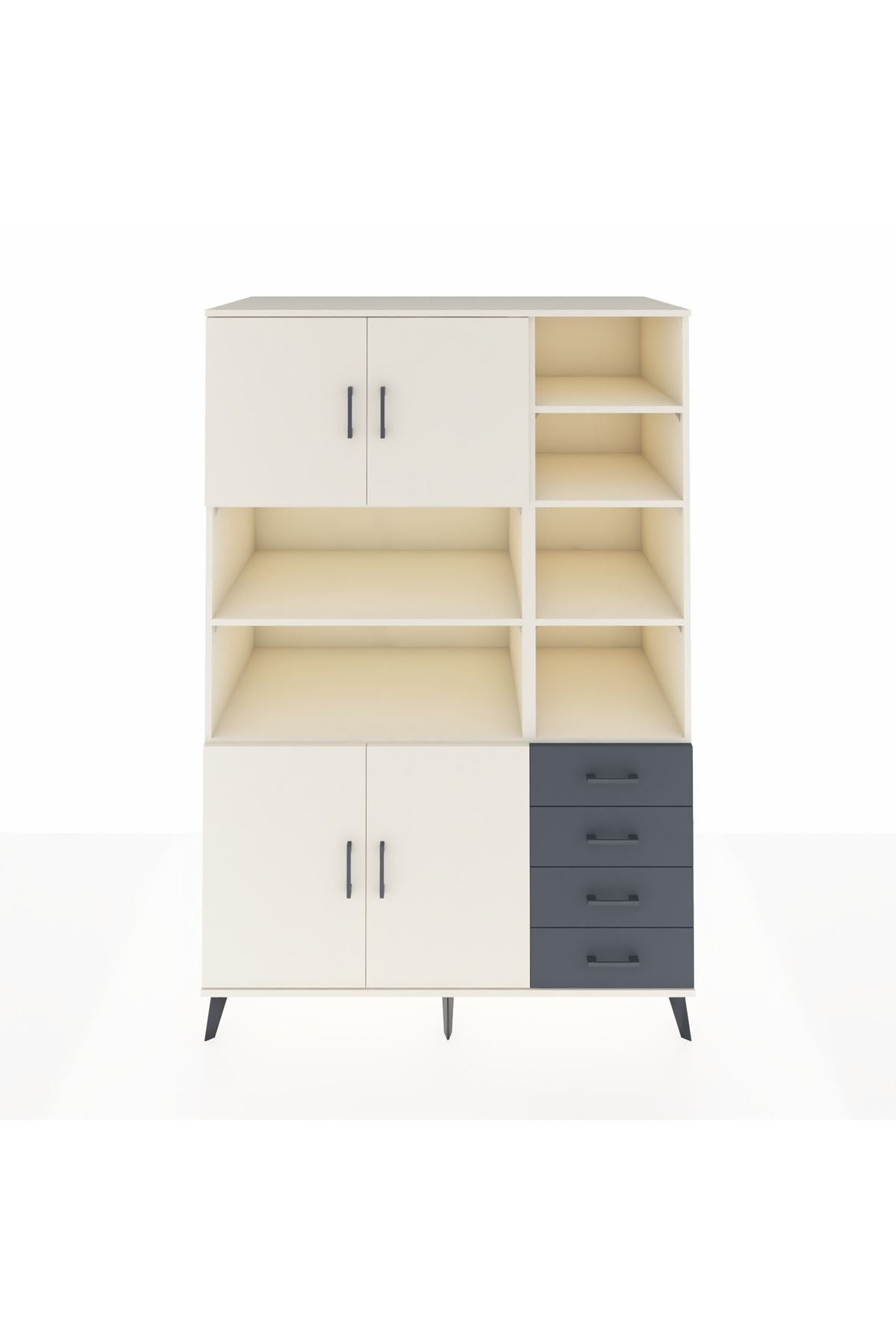 Kronos Dolap 9 Raflı 4 Çekmeceli 4 Kapaklı 132x59x195 Aytaşı-Aytaşı/Antrasit