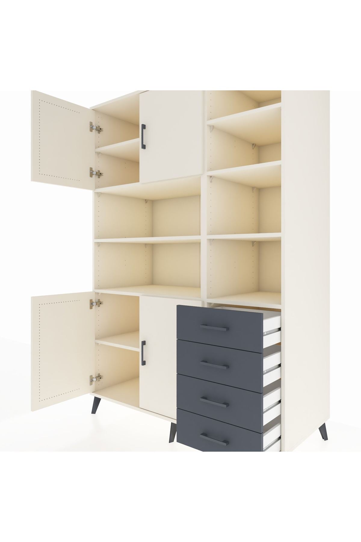 Kronos Dolap 9 Raflı 4 Çekmeceli 4 Kapaklı 132x59x195 Aytaşı-Aytaşı/Antrasit