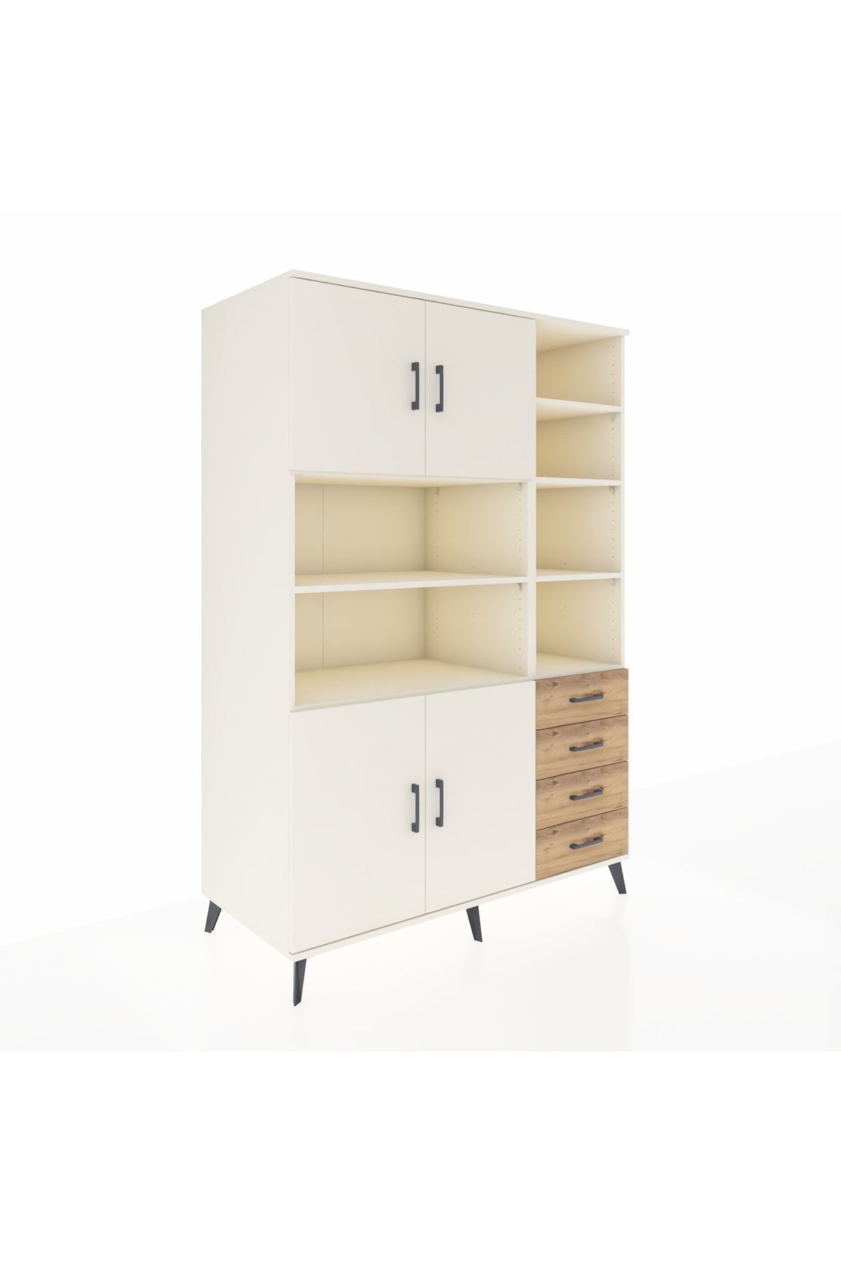 Kronos Dolap 9 Raflı 4 Çekmeceli 4 Kapaklı 132x59x195 Aytaşı-Aytaşı/Çam