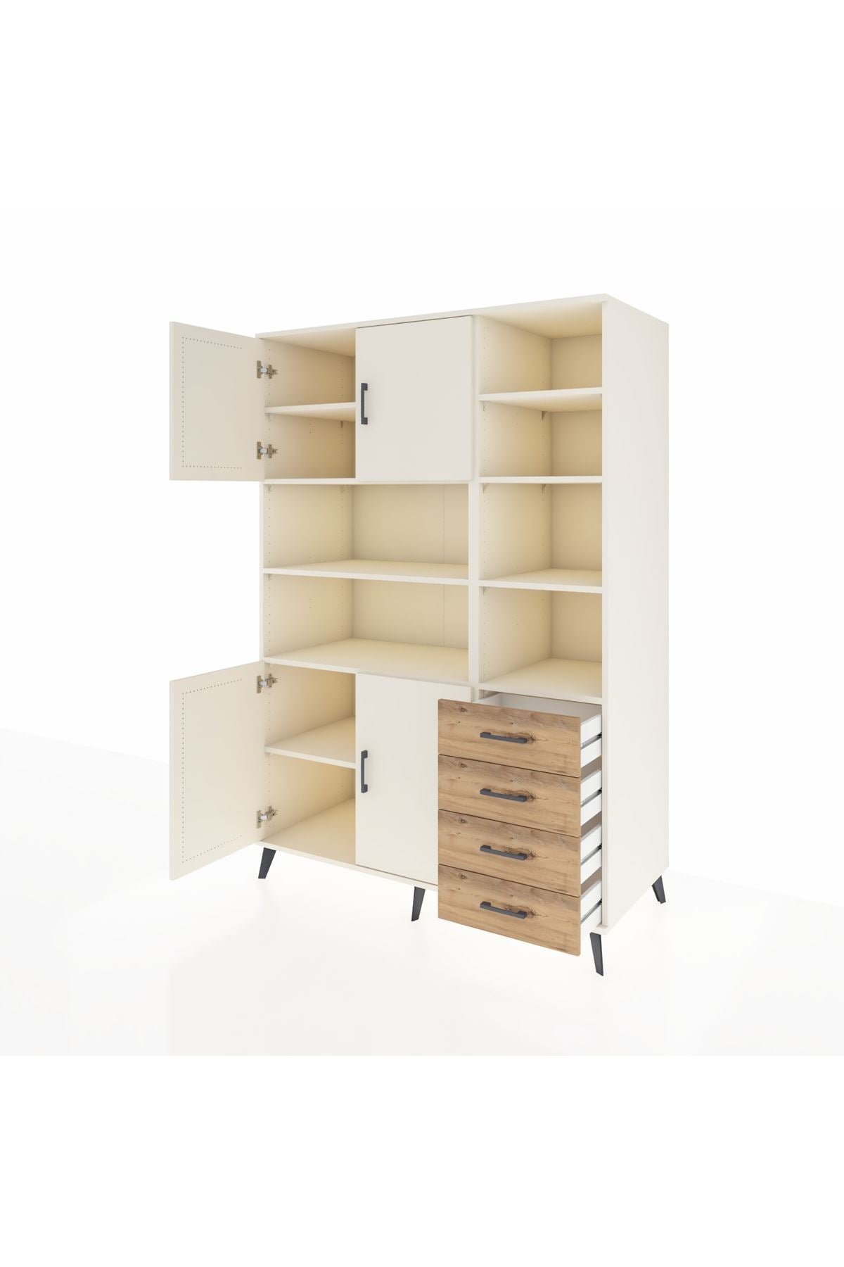 Kronos Dolap 9 Raflı 4 Çekmeceli 4 Kapaklı 132x59x195 Aytaşı-Aytaşı/Çam