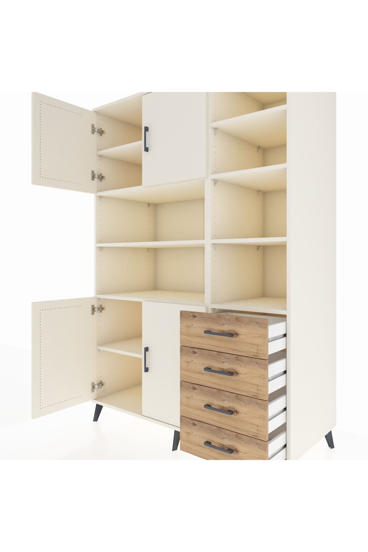 Kronos Dolap 9 Raflı 4 Çekmeceli 4 Kapaklı 132x59x195 Aytaşı-Aytaşı/Çam