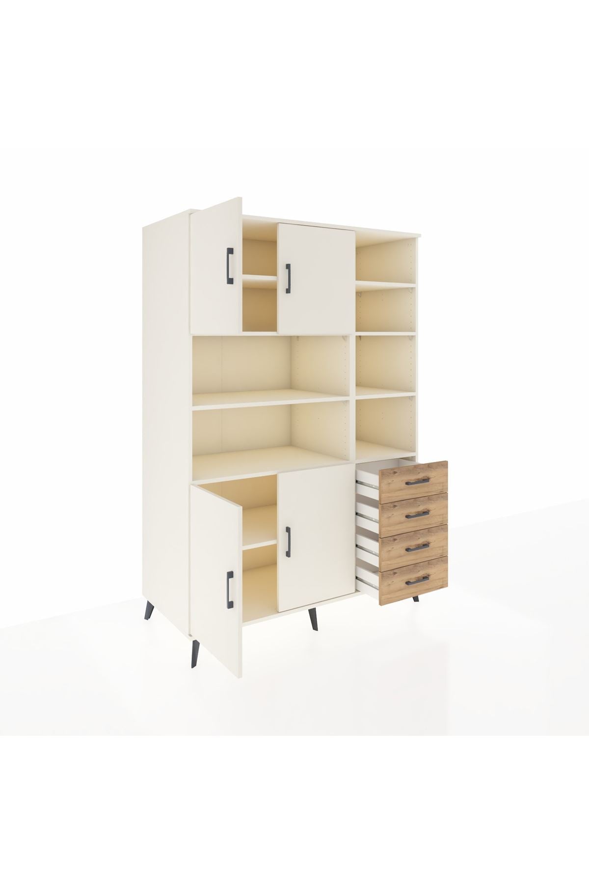 Kronos Dolap 9 Raflı 4 Çekmeceli 4 Kapaklı 132x59x195 Aytaşı-Aytaşı/Çam