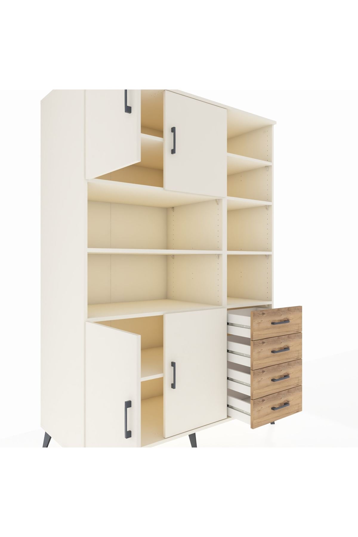 Kronos Dolap 9 Raflı 4 Çekmeceli 4 Kapaklı 132x59x195 Aytaşı-Aytaşı/Çam