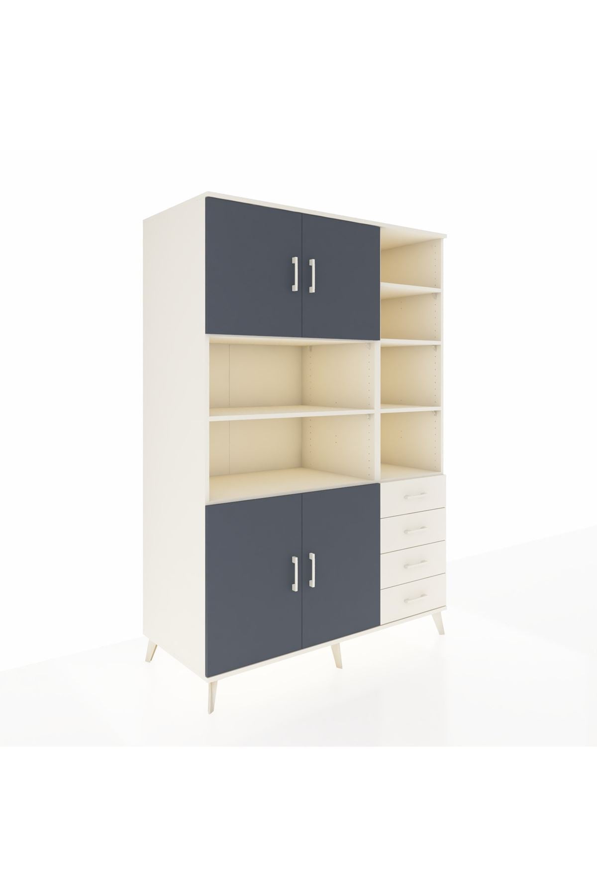 Kronos Dolap 9 Raflı 4 Çekmeceli 4 Kapaklı 132x59x195 Aytaşı-Antrasit/Aytaşı