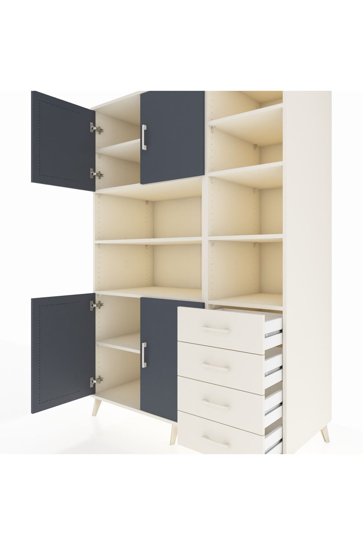 Kronos Dolap 9 Raflı 4 Çekmeceli 4 Kapaklı 132x59x195 Aytaşı-Antrasit/Aytaşı