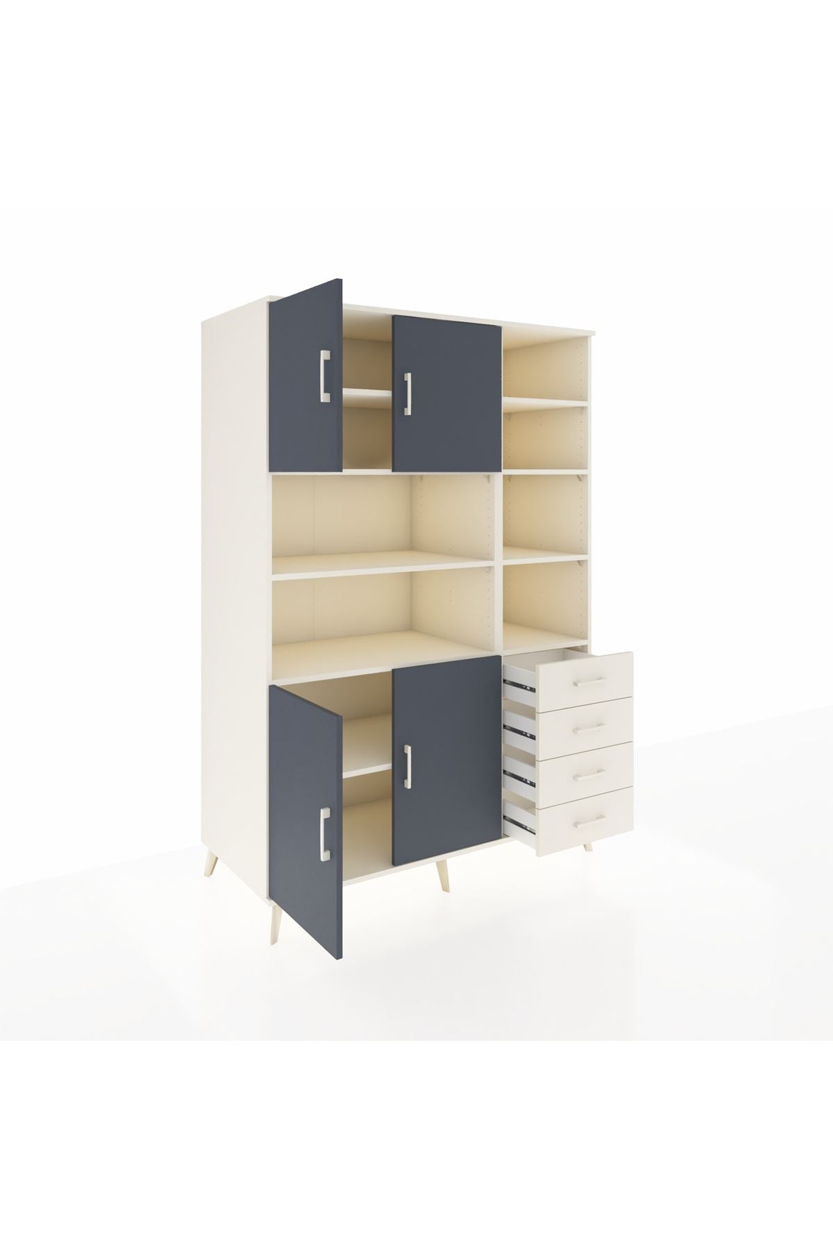 Kronos Dolap 9 Raflı 4 Çekmeceli 4 Kapaklı 132x59x195 Aytaşı-Antrasit/Aytaşı