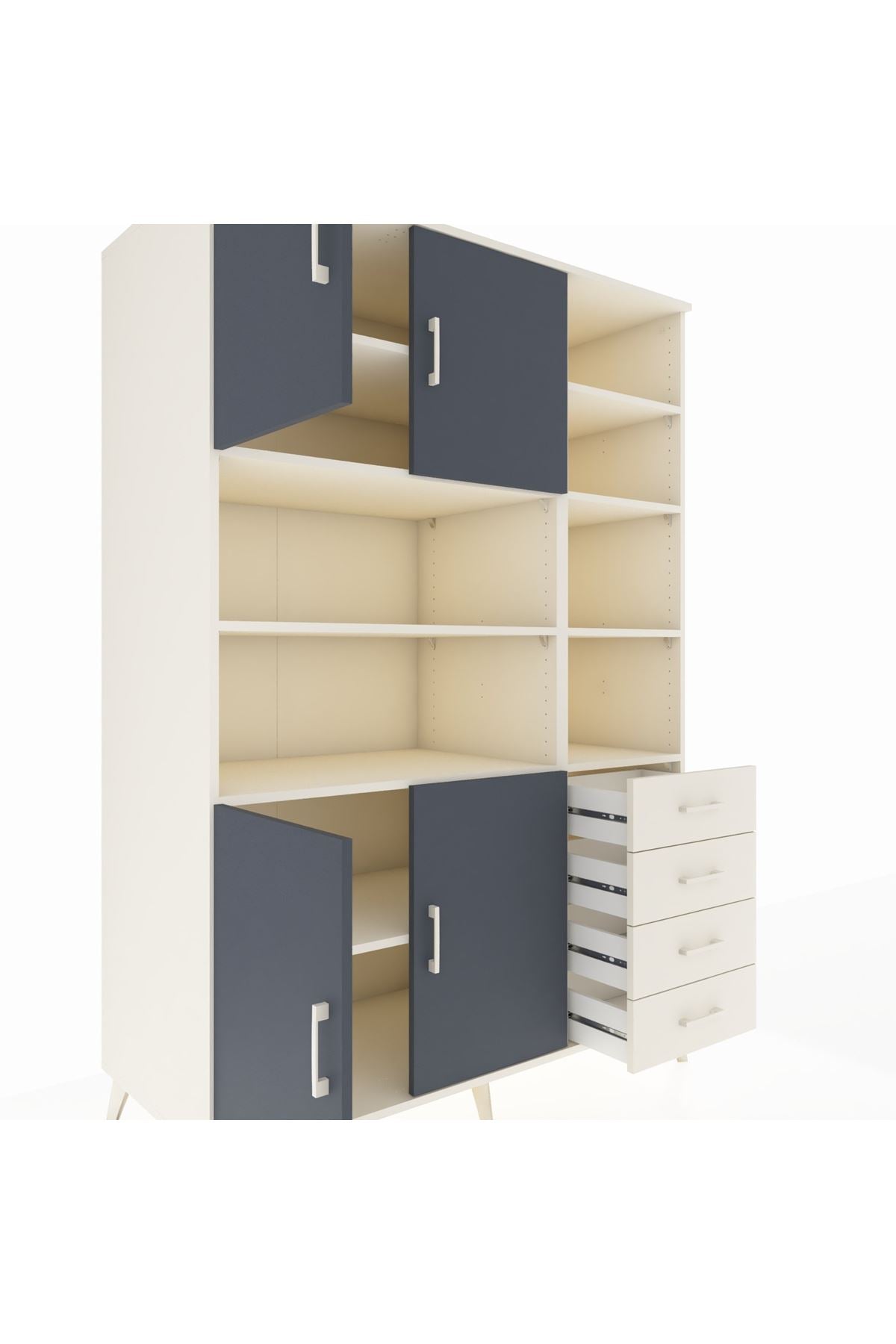 Kronos Dolap 9 Raflı 4 Çekmeceli 4 Kapaklı 132x59x195 Aytaşı-Antrasit/Aytaşı