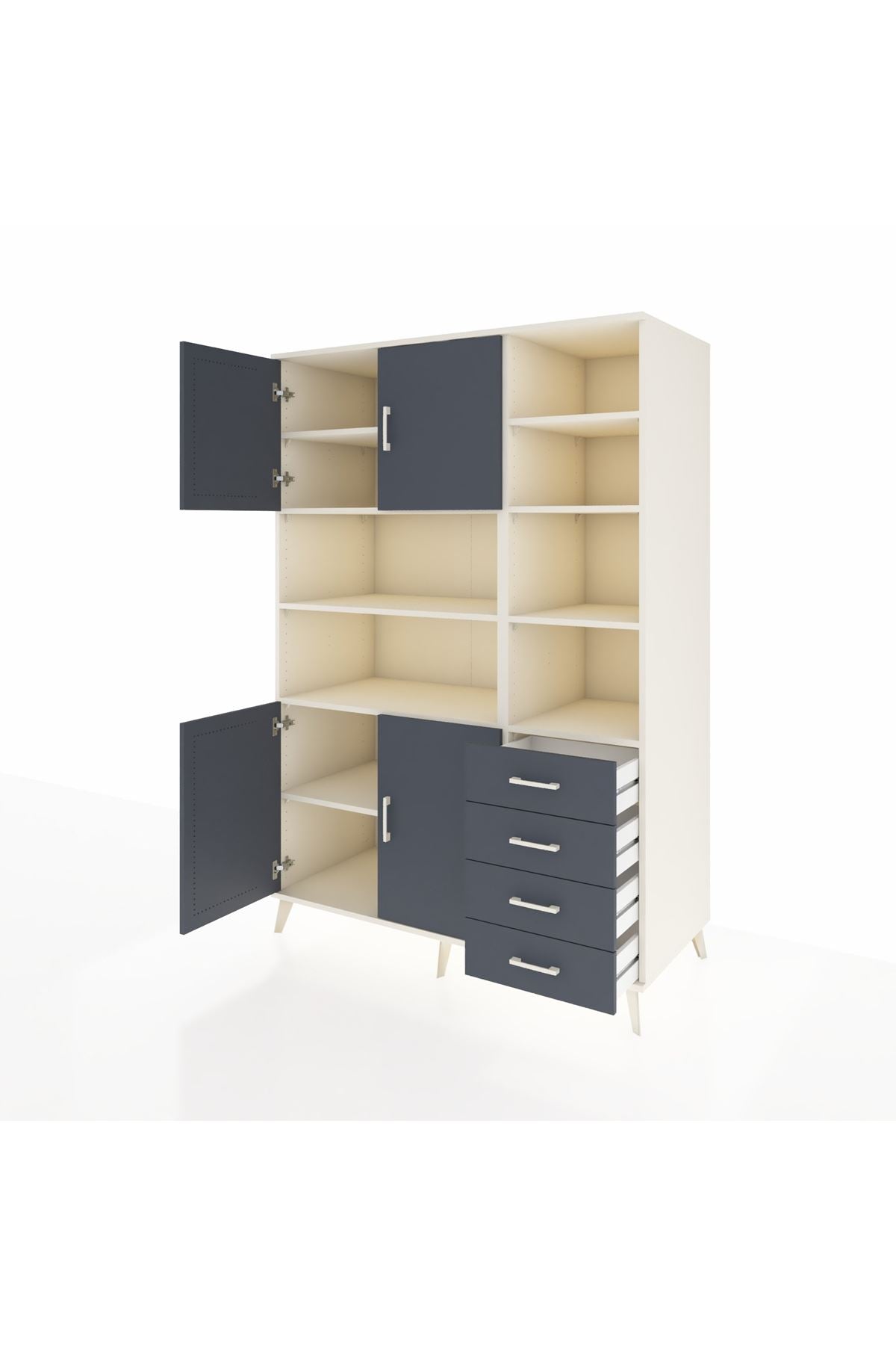 Kronos Dolap 9 Raflı 4 Çekmeceli 4 Kapaklı 132x59x195 Aytaşı-Antrasit/Antrasit