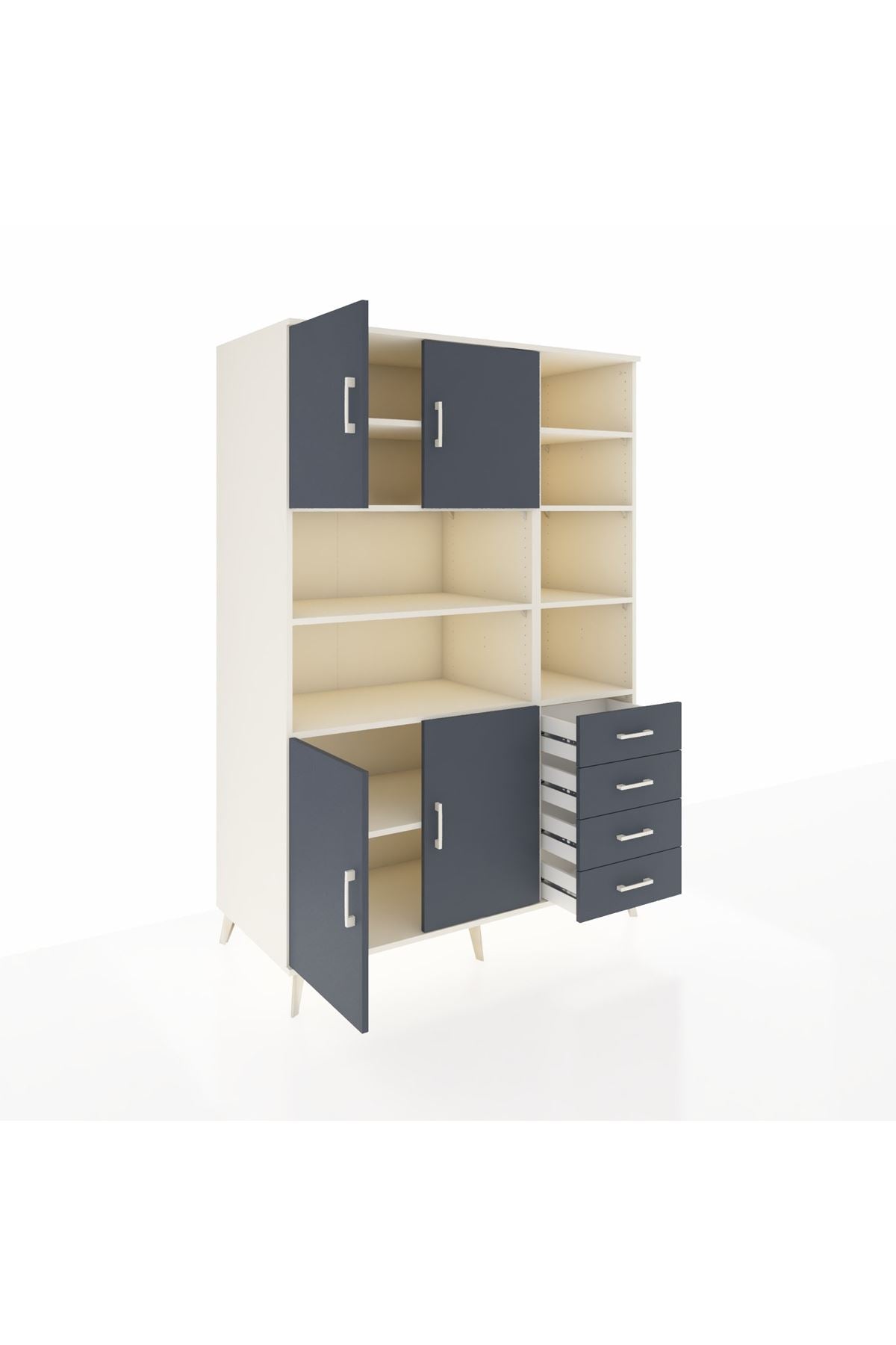 Kronos Dolap 9 Raflı 4 Çekmeceli 4 Kapaklı 132x59x195 Aytaşı-Antrasit/Antrasit