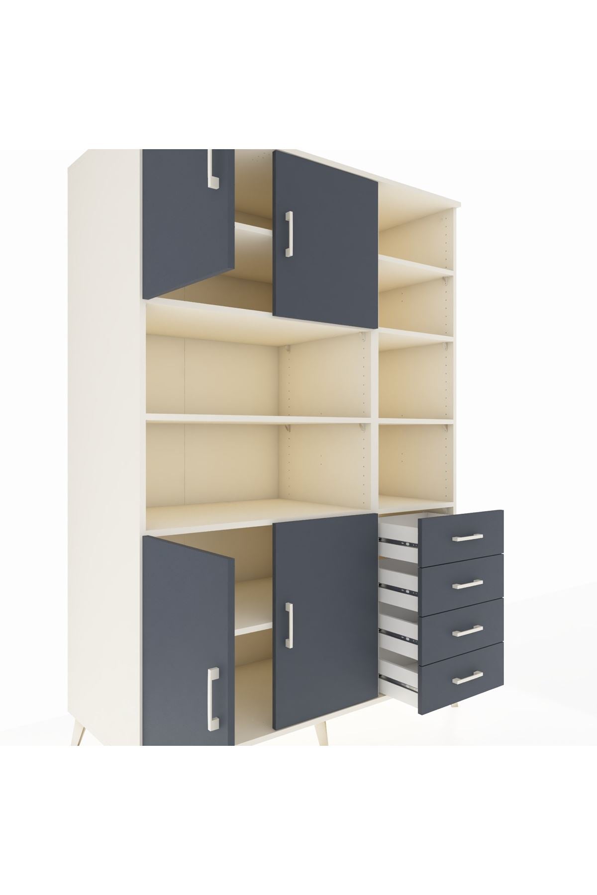 Kronos Dolap 9 Raflı 4 Çekmeceli 4 Kapaklı 132x59x195 Aytaşı-Antrasit/Antrasit