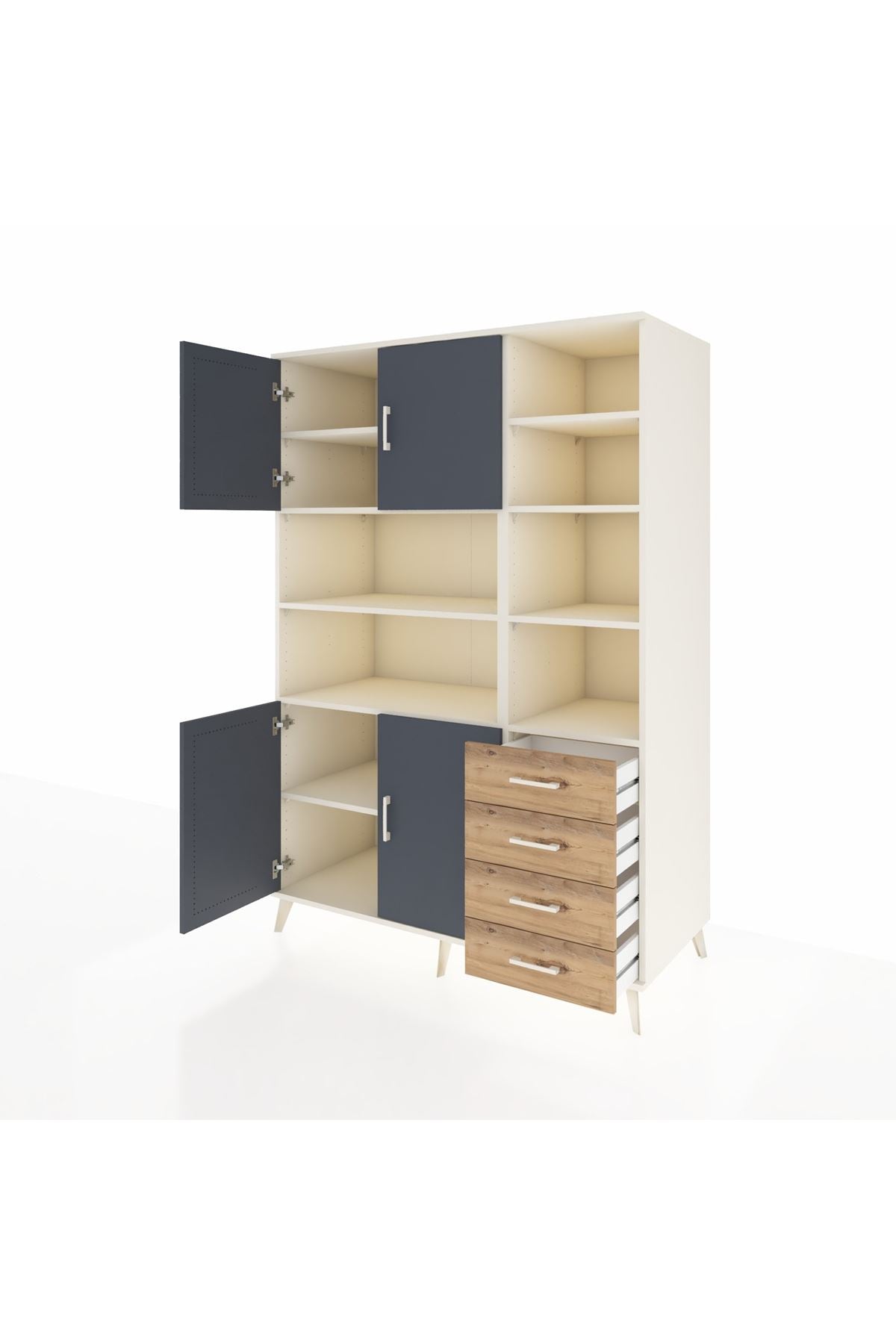 Kronos Dolap 9 Raflı 4 Çekmeceli 4 Kapaklı 132x59x195 Aytaşı-Antrasit/Çam