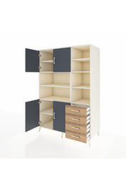 Kronos Dolap 9 Raflı 4 Çekmeceli 4 Kapaklı 132x59x195 Aytaşı-Antrasit/Çam