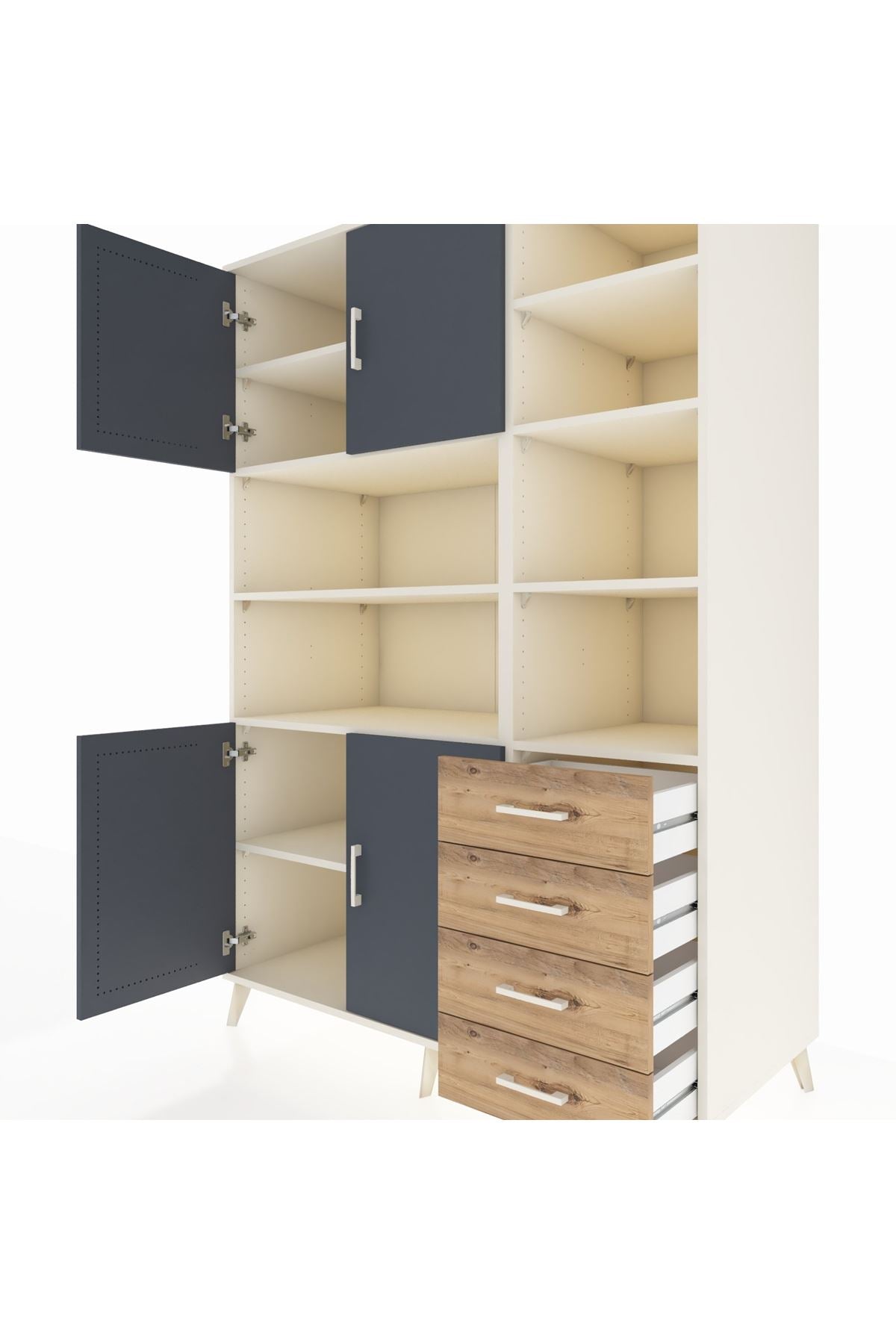 Kronos Dolap 9 Raflı 4 Çekmeceli 4 Kapaklı 132x59x195 Aytaşı-Antrasit/Çam