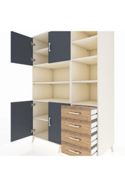 Kronos Dolap 9 Raflı 4 Çekmeceli 4 Kapaklı 132x59x195 Aytaşı-Antrasit/Çam