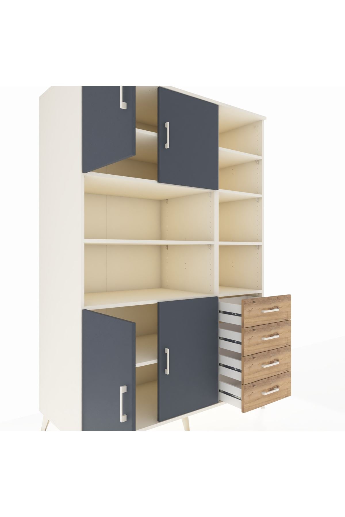 Kronos Dolap 9 Raflı 4 Çekmeceli 4 Kapaklı 132x59x195 Aytaşı-Antrasit/Çam