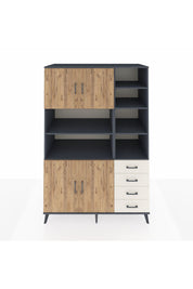 Kronos Dolap 9 Raflı 4 Çekmeceli 4 Kapaklı 132x59x195 Antrasit-Çam/Aytaşı