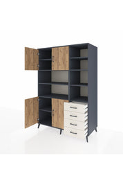 Kronos Dolap 9 Raflı 4 Çekmeceli 4 Kapaklı 132x59x195 Antrasit-Çam/Aytaşı
