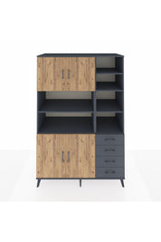 Kronos Dolap 9 Raflı 4 Çekmeceli 4 Kapaklı 132x59x195 Antrasit-Çam/Antrasit