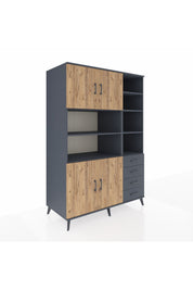 Kronos Dolap 9 Raflı 4 Çekmeceli 4 Kapaklı 132x59x195 Antrasit-Çam/Antrasit