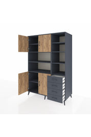 Kronos Dolap 9 Raflı 4 Çekmeceli 4 Kapaklı 132x59x195 Antrasit-Çam/Antrasit