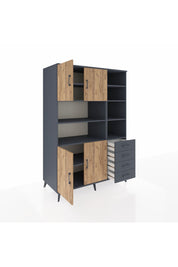 Kronos Dolap 9 Raflı 4 Çekmeceli 4 Kapaklı 132x59x195 Antrasit-Çam/Antrasit