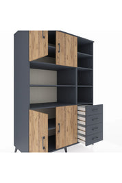 Kronos Dolap 9 Raflı 4 Çekmeceli 4 Kapaklı 132x59x195 Antrasit-Çam/Antrasit