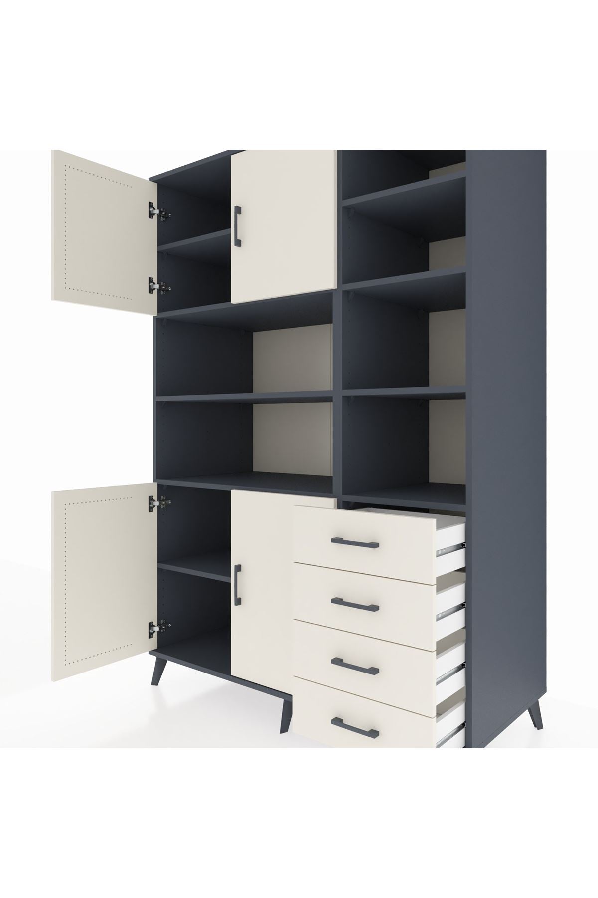 Kronos Dolap 9 Raflı 4 Çekmeceli 4 Kapaklı 132x59x195 Antrasit-Aytaşı/Aytaşı