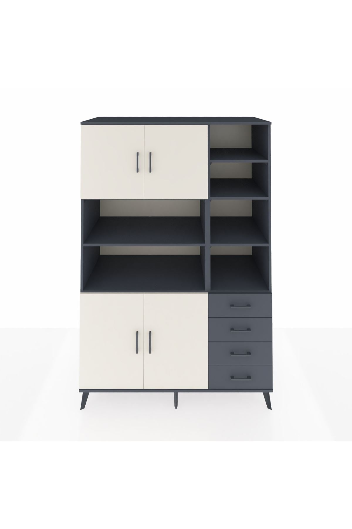 Kronos Dolap 9 Raflı 4 Çekmeceli 4 Kapaklı 132x59x195 Antrasit-Aytaşı/Antrasit