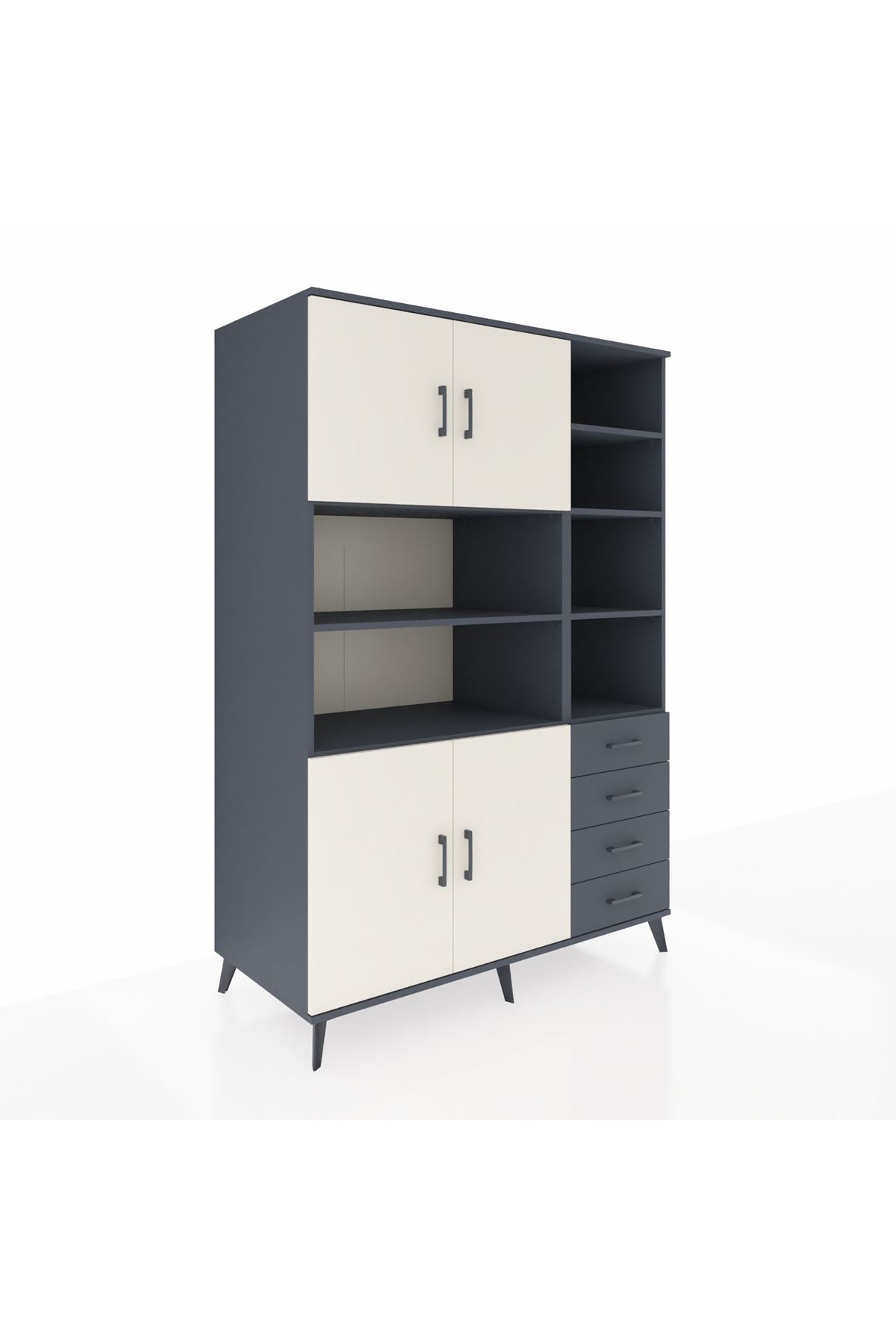 Kronos Dolap 9 Raflı 4 Çekmeceli 4 Kapaklı 132x59x195 Antrasit-Aytaşı/Antrasit