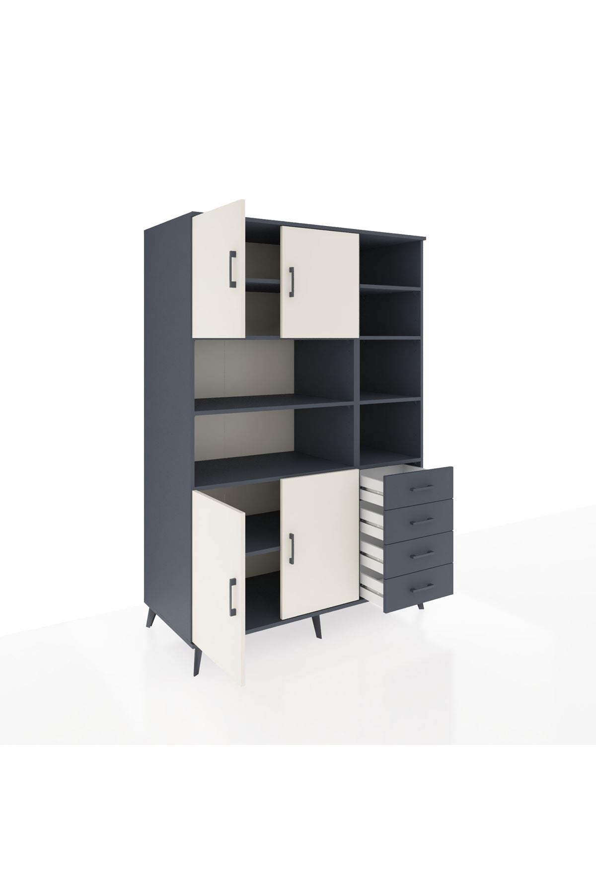 Kronos Dolap 9 Raflı 4 Çekmeceli 4 Kapaklı 132x59x195 Antrasit-Aytaşı/Antrasit