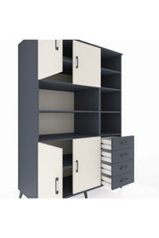 Kronos Dolap 9 Raflı 4 Çekmeceli 4 Kapaklı 132x59x195 Antrasit-Aytaşı/Antrasit