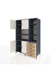 Kronos Dolap 9 Raflı 4 Çekmeceli 4 Kapaklı 132x59x195 Antrasit-Aytaşı/Çam