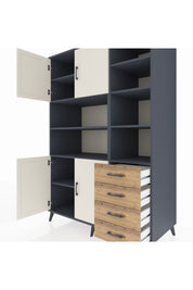 Kronos Dolap 9 Raflı 4 Çekmeceli 4 Kapaklı 132x59x195 Antrasit-Aytaşı/Çam
