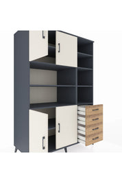 Kronos Dolap 9 Raflı 4 Çekmeceli 4 Kapaklı 132x59x195 Antrasit-Aytaşı/Çam