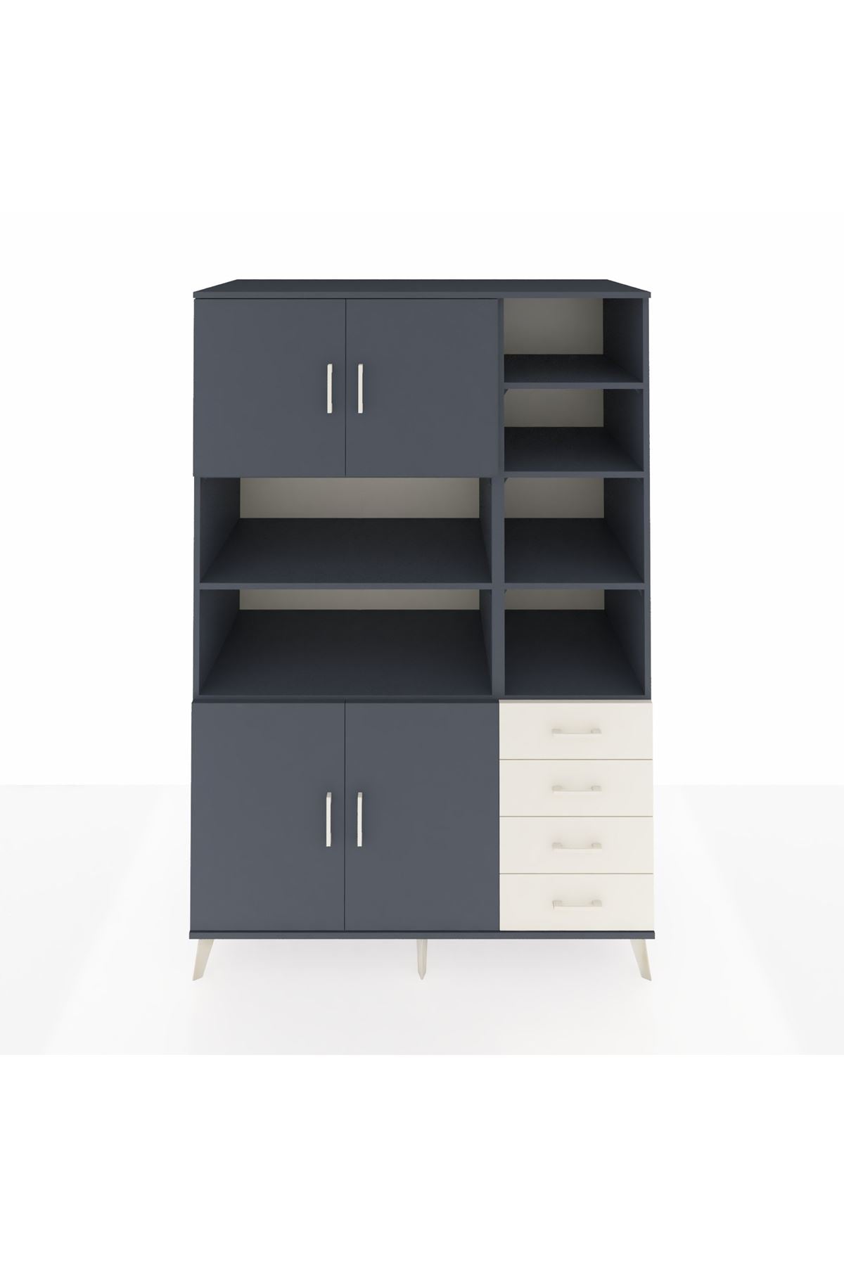 Kronos Dolap 9 Raflı 4 Çekmeceli 4 Kapaklı 132x59x195 Antrasit-Antrasit/Aytaşı