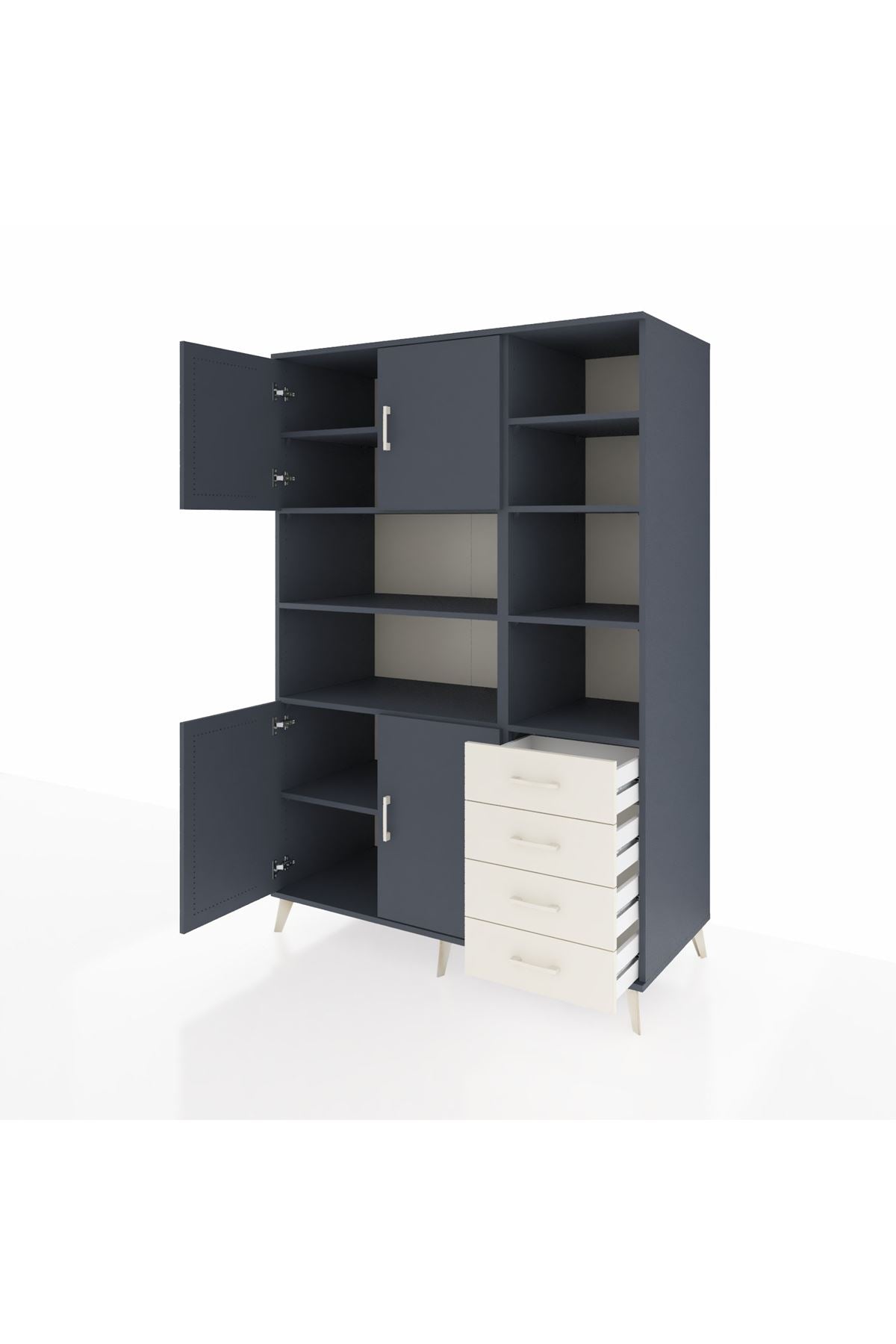 Kronos Dolap 9 Raflı 4 Çekmeceli 4 Kapaklı 132x59x195 Antrasit-Antrasit/Aytaşı