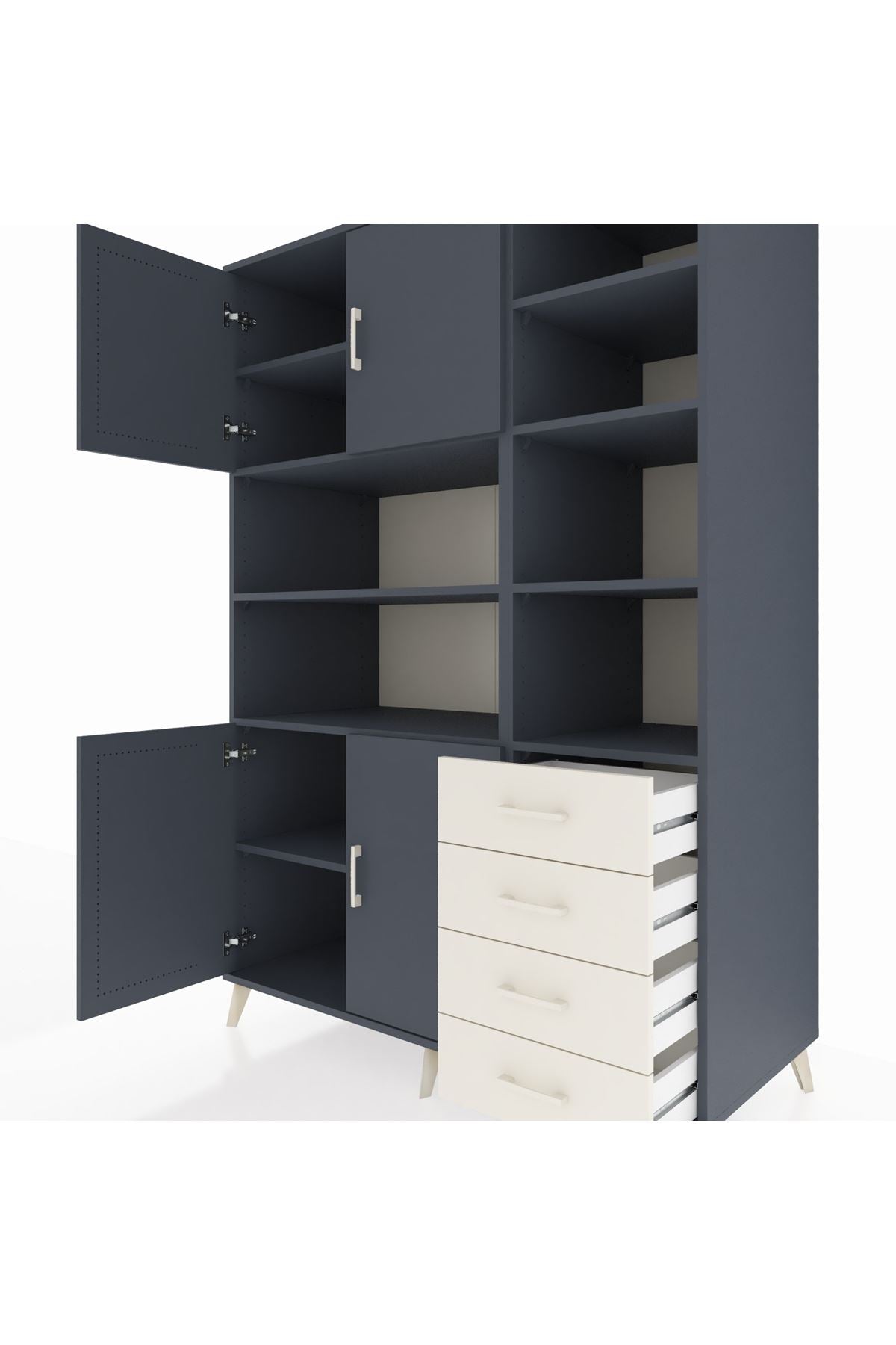 Kronos Dolap 9 Raflı 4 Çekmeceli 4 Kapaklı 132x59x195 Antrasit-Antrasit/Aytaşı