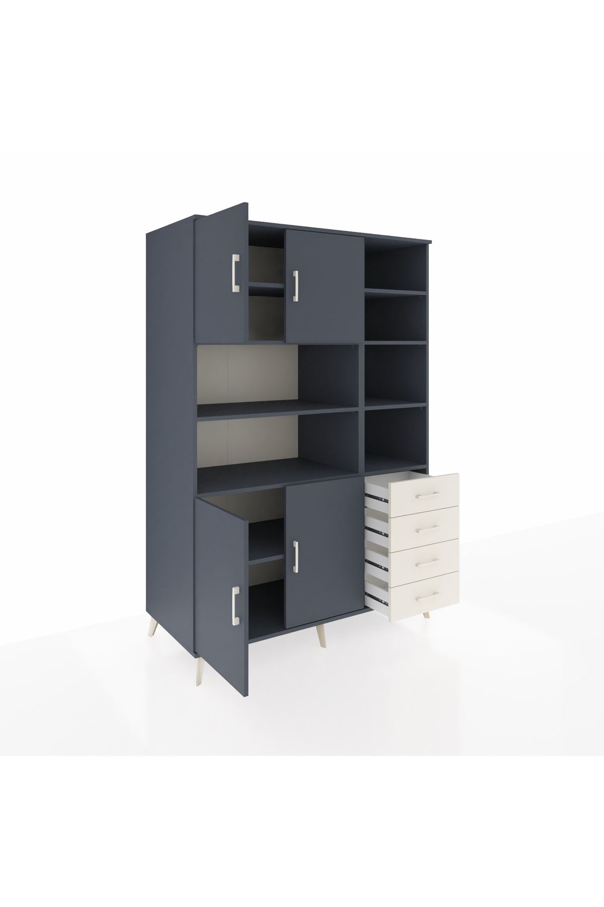 Kronos Dolap 9 Raflı 4 Çekmeceli 4 Kapaklı 132x59x195 Antrasit-Antrasit/Aytaşı