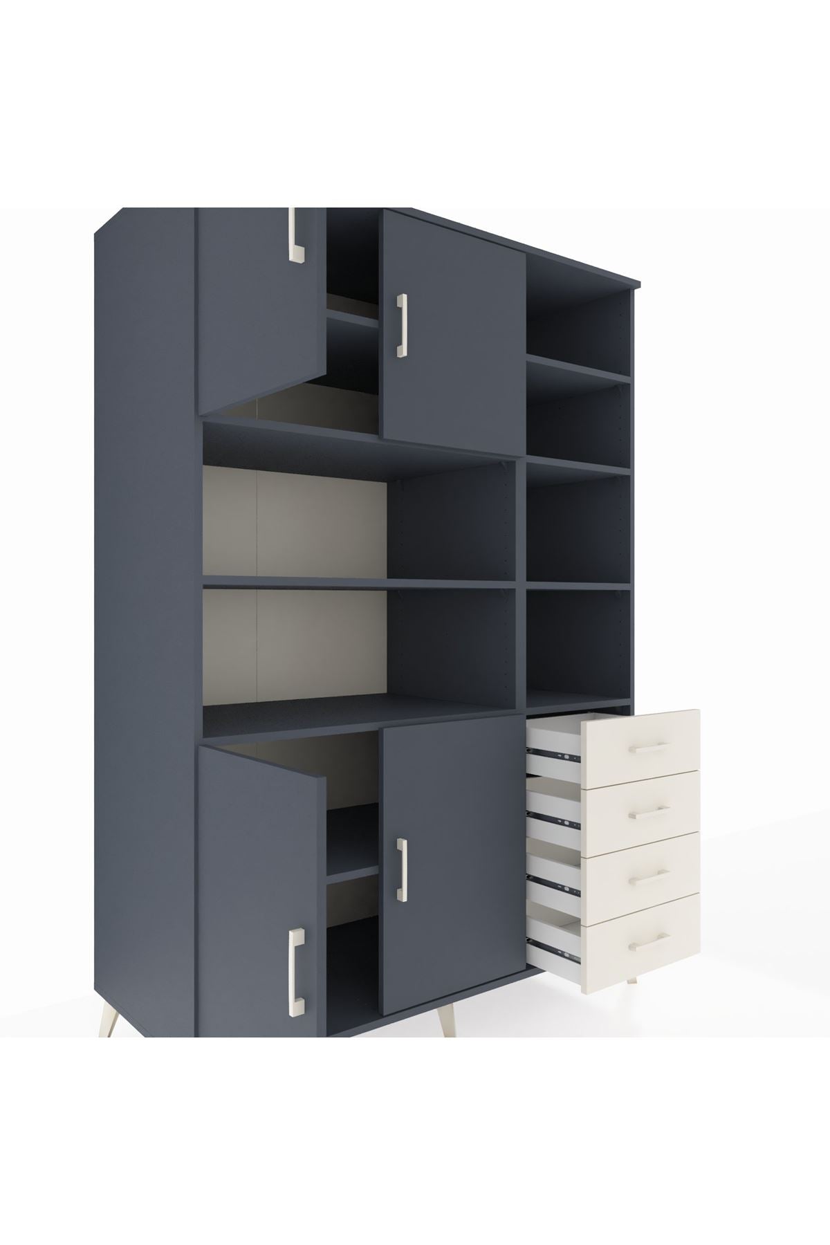 Kronos Dolap 9 Raflı 4 Çekmeceli 4 Kapaklı 132x59x195 Antrasit-Antrasit/Aytaşı
