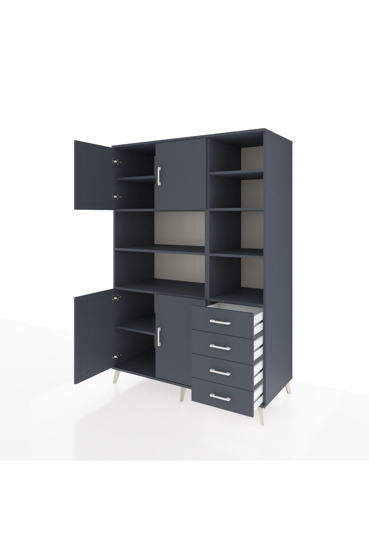 Kronos Dolap 9 Raflı 4 Çekmeceli 4 Kapaklı 132x59x195 Antrasit-Antrasit/Antrasit