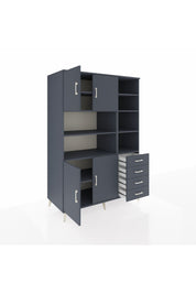 Kronos Dolap 9 Raflı 4 Çekmeceli 4 Kapaklı 132x59x195 Antrasit-Antrasit/Antrasit