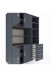Kronos Dolap 9 Raflı 4 Çekmeceli 4 Kapaklı 132x59x195 Antrasit-Antrasit/Antrasit