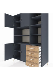 Kronos Dolap 9 Raflı 4 Çekmeceli 4 Kapaklı 132x59x195 Antrasit-Antrasit/Çam