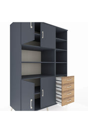 Kronos Dolap 9 Raflı 4 Çekmeceli 4 Kapaklı 132x59x195 Antrasit-Antrasit/Çam