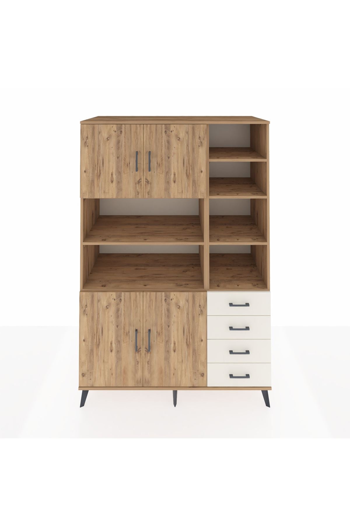 Kronos Dolap 9 Raflı 4 Çekmeceli 4 Kapaklı 132x59x195 Çam-Çam/Aytaşı