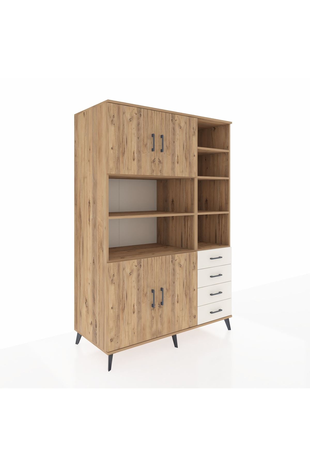 Kronos Dolap 9 Raflı 4 Çekmeceli 4 Kapaklı 132x59x195 Çam-Çam/Aytaşı