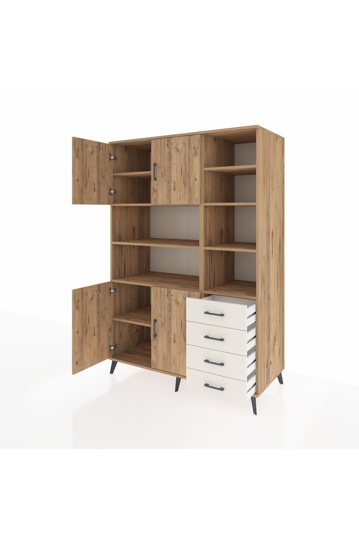 Kronos Dolap 9 Raflı 4 Çekmeceli 4 Kapaklı 132x59x195 Çam-Çam/Aytaşı