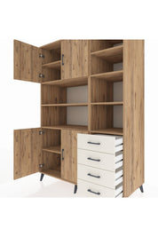 Kronos Dolap 9 Raflı 4 Çekmeceli 4 Kapaklı 132x59x195 Çam-Çam/Aytaşı