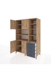 Kronos Dolap 9 Raflı 4 Çekmeceli 4 Kapaklı 132x59x195 Çam-Çam/Antrasit